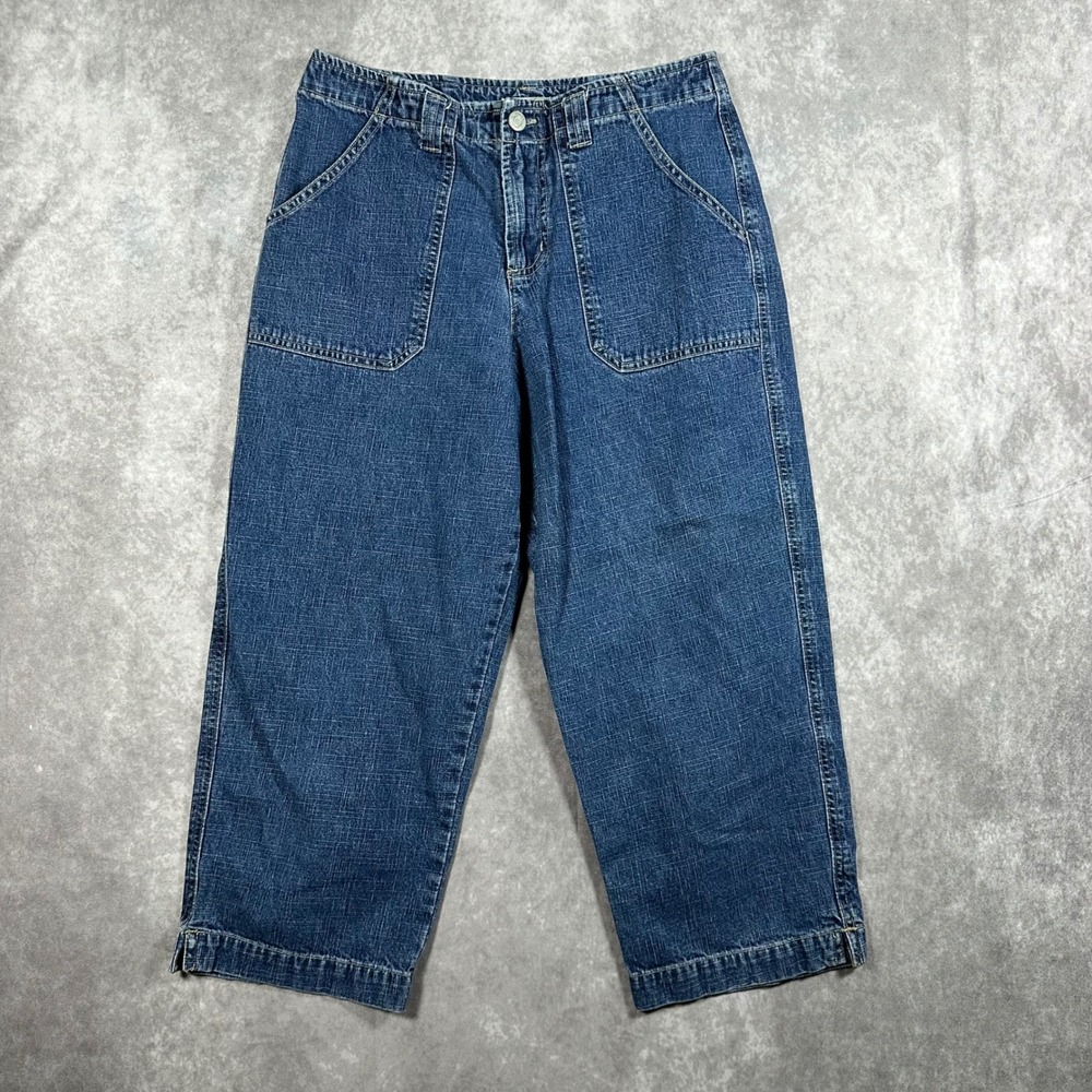 Essentials Womens Blue Denim Crop Pants 6 High Rise Straight Leg Baggy Utility
